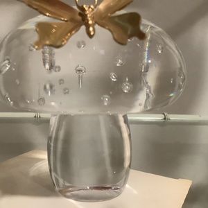 Steuben glass mushroom with 14k gold butterfly